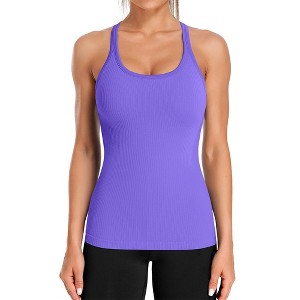Attraco Women's Ribbed Workout Tank Tops with Built in Bra Tight Racerback Scoop Neck Athletic Top Yoga Tops - 1 of 4