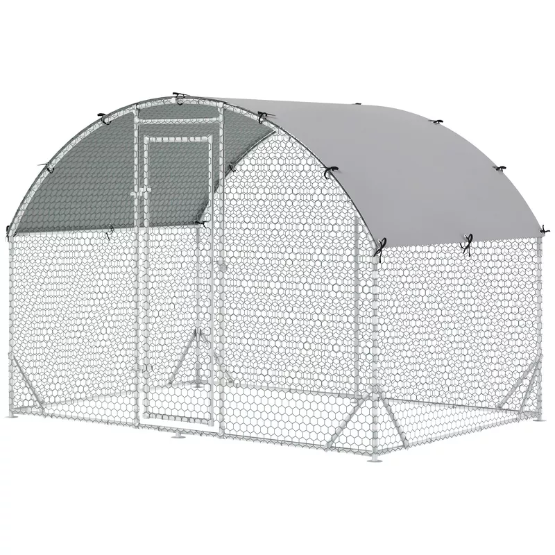 PawHut Galvanized Large Metal Chicken Coop Cage Walk-in Enclosure Poultry Hen Run House Playpen Rabbit Hutch with Cover for Outdoor Backyard 9.2' x 6.2' x 6.5' Silver 