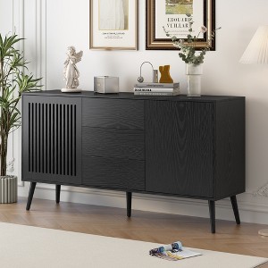 58.2" Modern Style Sideboard with 2 Doors and 3 Drawers, Unique Hollow Door Design 4A - ModernLuxe - 1 of 4