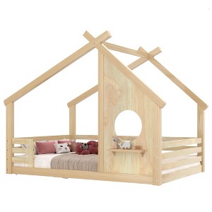 Hrinhom Full Size Floor Bed,Solid Wood House Bed - 1 of 4