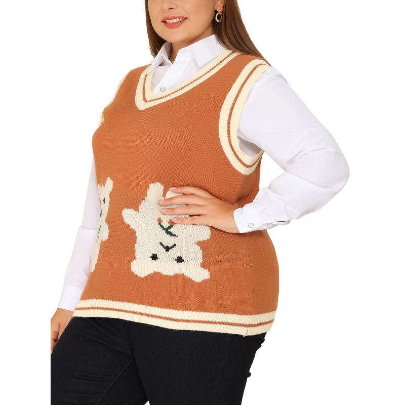 Agnes Orinda Women's Plus Size V Neck Bear Knit Sleeveless Pullover Sweaters Vest, 2 of 6