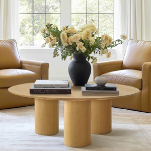 Tanpinhause 48''W Round Top Table With Pedestal Base Solid Wood Coffee Table - 1 of 4