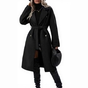Clearlove Women's Long Winter Trench Coat Long Sleeve Notch Lapel Coat with Belt - 1 of 4