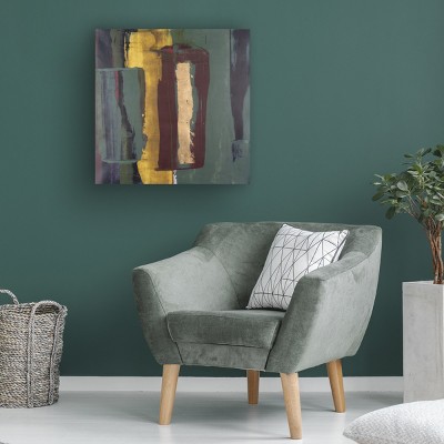 Large Abstract Yellow and Green Canvas Art with Wood Frame
