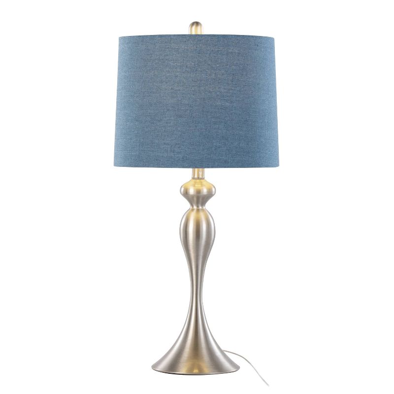 LumiSource (Set of 2) Ashland 27&#34; Contemporary Table Lamps Brushed Nickel with Moroccan Blue Textured Slub Linen Shade from Grandview Gallery, 3 of 8