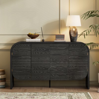 56" Sideboard Buffet Cabinet, Accent Storage Cabinet with 4 Doors, Wood Coffee Bar Cabinet, Console Table for Living Room Kitchen Hallway