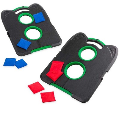 HearthSong Pick-Up-and-Go Portable Cornhole Game Set for Kids' Indoor and Outdoor Active Play, with Two Double-Holed Boards and Eight Cornhole Bags