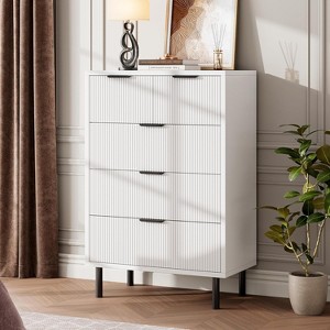 DobleePy 5-Drawer White Fluted Dresser, Modern Tall Chest with Metal Legs for Bedroom, Living Room, Home Office, Hallway - 1 of 4