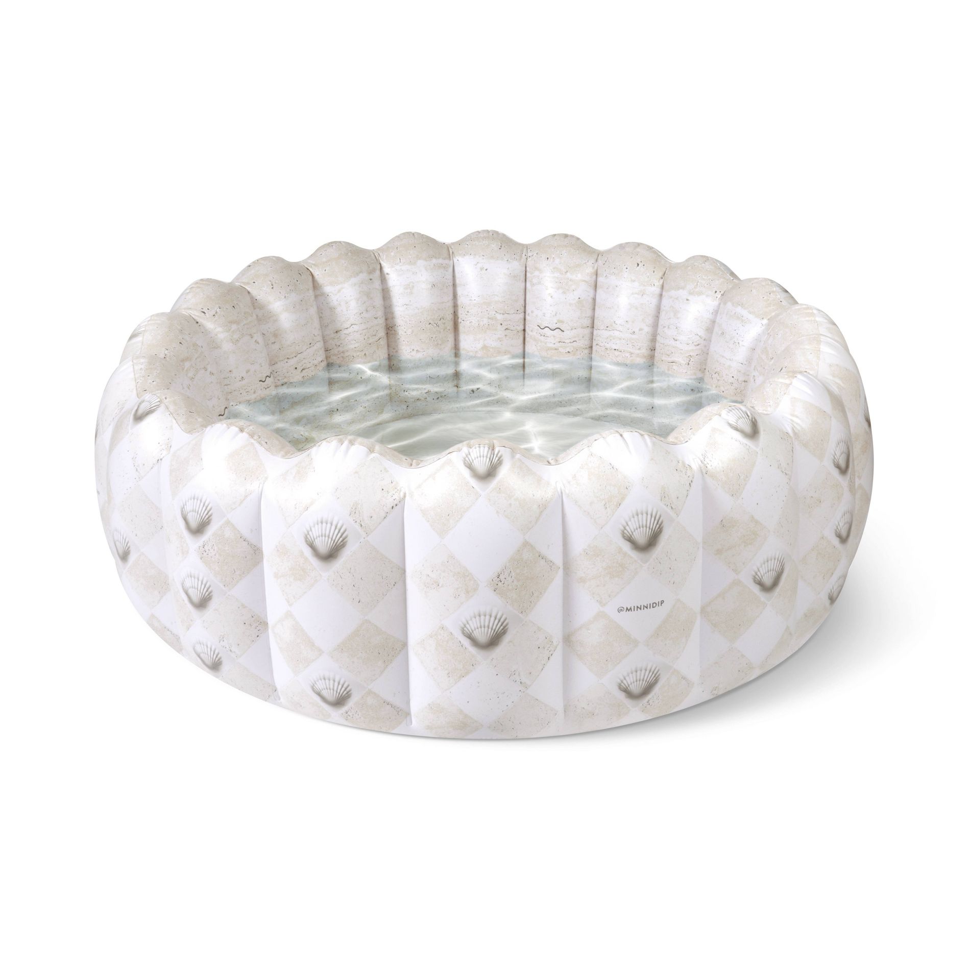 MINNIDIP Exclusive Resort Collection Tufted Pool 125 gal Novelty Kiddie Pool - Travertine Shells: PVC Inflatable with Drain Plug