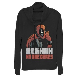 Juniors Womens Marvel Deadpool No One Cares Cowl Neck Sweatshirt - 1 of 3