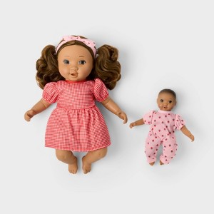 14" Brown Hair/Brown Eyes Toddler Doll + Mini Baby Doll - Gigglescape :  Target