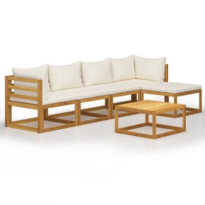 vidaXL - 6 Piece Outdoor Patio Lounge Set - Cream Cushioned, Acacia Wood Material, Weather Resistant, Modern Stylish Design, Includes Table & Footrest - 1 of 4
