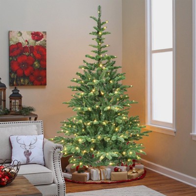 NAYSAYE Christmas Tree Stands 6ft Tree with Realistic Branches and Wooden Base for Christmas Holiday Decor, Green, 43"*72"*16.72"