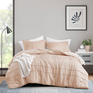 3Pcs Comforter set Pinch Pleat Comforter for All Seasons, Grid Pattern Lightweight Bedding Set, Solid Chic Vintage Style Farmhouse Bed Comforter Sets - 1 of 4