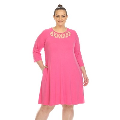 Plus Size Criss Cross Neckline Swing Dress Fuchsia 1x -white Mark : Target