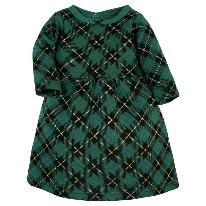 Hudson Baby Infant and Toddler Girl Quilted Cotton Dress and Leggings, Forest Green Plaid, 4 of 6