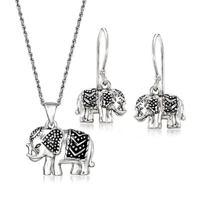 Ross-Simons Sterling Silver Elephant Jewelry Set: Drop Earrings and Pendant Necklace