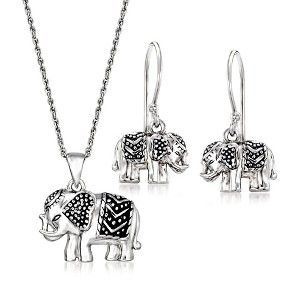 Ross-Simons Sterling Silver Elephant Jewelry Set: Drop Earrings and Pendant Necklace - 1 of 4