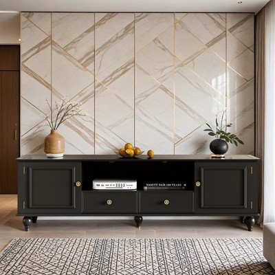 70.9'' Modern TV Stand for TVs up to 80 Inches, Entertainment Center with Open Compartment, TV Storage Cabinet with 2 Drawers - Leovsnove