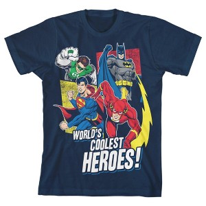 The Justice League World's Greatest Heroes Youth Navy Blue Graphic Tee - 1 of 3