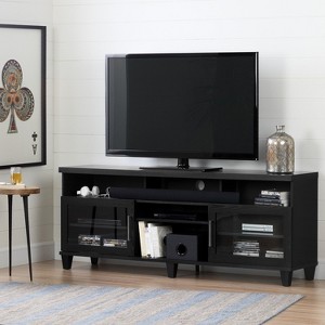 HomeStock Large TV Stand with Glass Doors for TVs up to 75'', Black Oak - 1 of 4