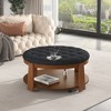 NicBex Modern Large Round Coffee Table with Linen Upholstered Tabletop and Wheels for Living Room - 3 of 4