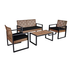 Dexmalle 4 PCS Outdoor Acacia Wood Sofa Furniture Set with Cushioned Chairs - 1 of 4