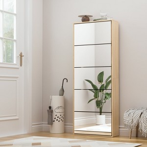 Brafabhome Mirror Shoe Cabinet with 5 Flip Doors, 30-Pairs Shoe Organizer Cabinet for Hallway, Modern Entryway Shoe Storage for Slippers Sneakers - 1 of 4