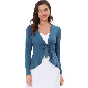 INSPIRE CHIC Women's Tie Front Long Sleeve Crop Ruffle Knit Cardigan Sweaters - 1 of 4