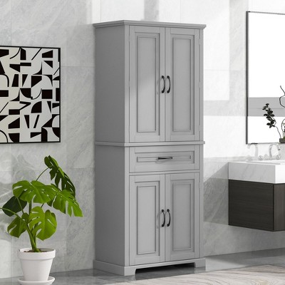 Bathroom Cabinet, Tall Storage Cabinet With Doors & Adjustable Shelf, Freestanding Storage Cabinet For Kitchen, Living Room, Laundry Room