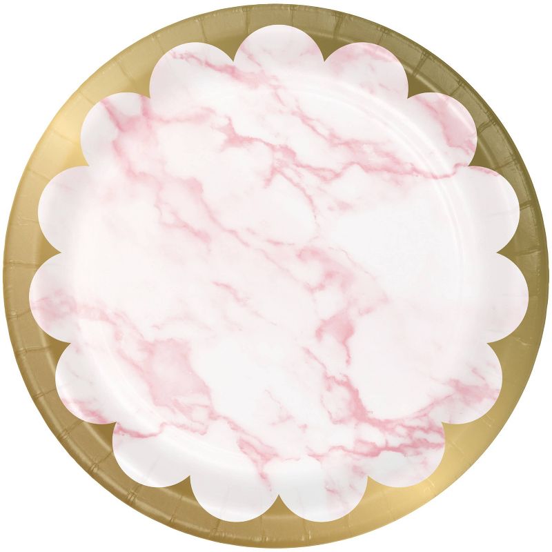 24ct Marble Disposable Dinnerware Dessert Plates Pink, 1 of 4