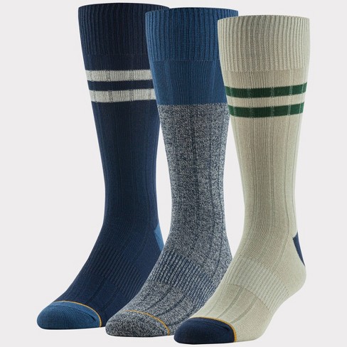 Signature Gold By Goldtoe Men's Striped Casual Retro Rib Crew Socks 3pk -  Off-white/navy Blue 6-12.5 : Target