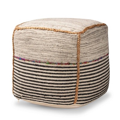 Arta Bohemian Handwoven Wool Blend Pouf Ottoman Beige - Baxton Studio