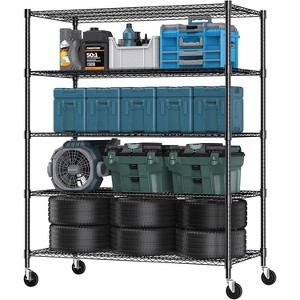 Homdox 5-Tier Heavy Duty Wire Storage Rack with Wheels 48"W x 24"D x 82"H, 3250LBS Adjustable Metal Shelves for Kitchen Garage Pantry - 1 of 4