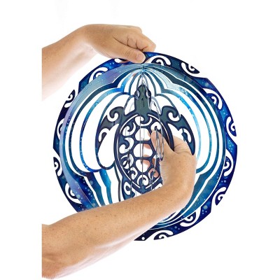 Tribal Turtle Blue and Silver Kinetic Metal Garden Wind Spinner