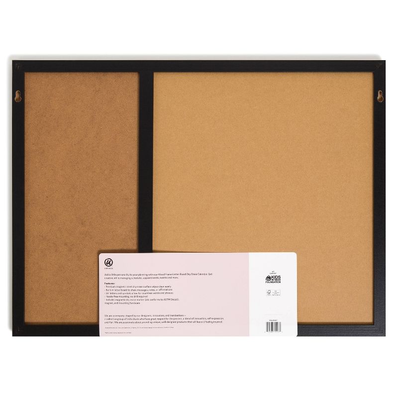 U Brands 17&#39;&#39;x 23&#39;&#39; Wood Frame Dry Erase Calendar and Letter Board Combo Black, 4 of 9
