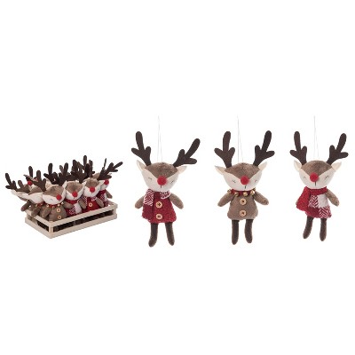 Transpac Polyester 9.75 in. Multicolor Christmas Plush Reindeer Ornament In Crate Set of 12