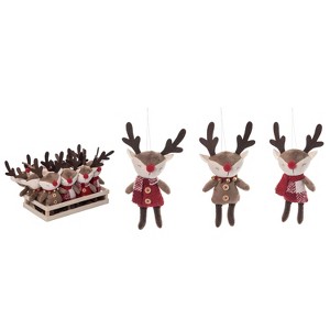Transpac Polyester 9.75 in. Multicolor Christmas Plush Reindeer Ornament In Crate Set of 12 - 1 of 4