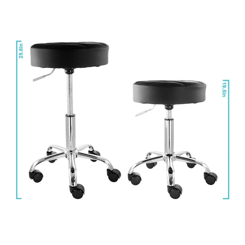 Elama Faux Leather Adjustable Backless Rolling Stool in Black with Chrome Base, 5 of 7