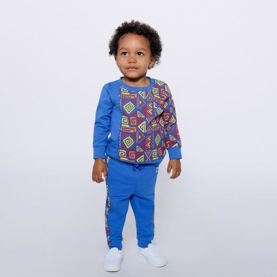 Image of Mixed Up Clothing Baby Crewneck Sweatshirt and Jogger Pant Set Blue Multicolor - 3-6 Months