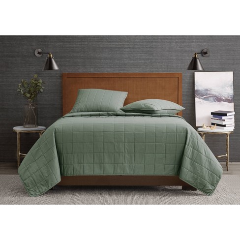 3pc Full/queen Garment Wash Solid Quilt Set Green - London Fog