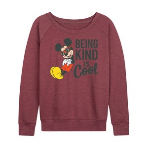 Women's - Disney - Mickey Kind Is Cool Lightweight French Terry Wide Neck Long Sleeve Graphic Shirt - 1 of 4