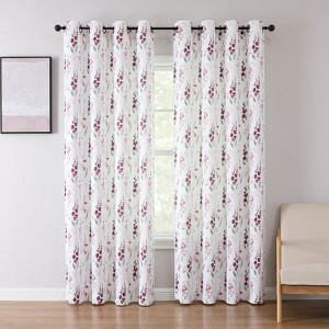 Kate Aurora 1 Piece Watercolor Floral Light Filtering Grommet Top Window Curtain Panel - 1 of 4