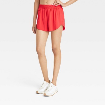 Women's Woven Mid-Rise Dolphin Hem Run Shorts 3" - All In Motion™ Red S