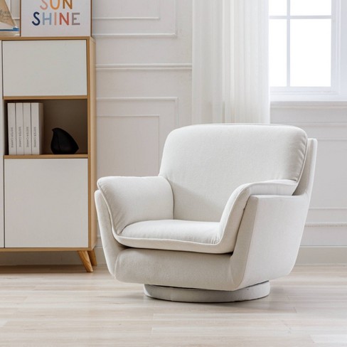 Modern Swivel Performance Fabric Chair with Removable Insert Cream Boucle -  WOVENBYRD