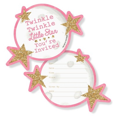 Big Dot of Happiness Pink Twinkle Twinkle Little Star - Shaped Invitations - Baby Shower or Birthday Party Invitation Cards with Envelopes - Set of 12