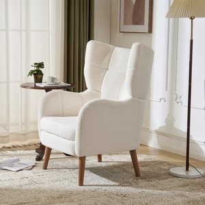 Airsurfer Accent Chair, 41" Living Room Chair, Comfy Upholstered Accent Chair with Birch Wood Legs, Teddy Fabric, White - 1 of 4