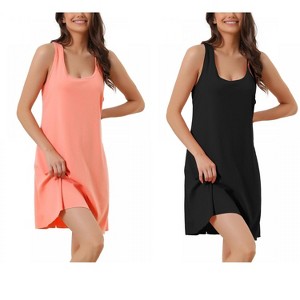INSPIRE CHIC Women's 2 Pcs Racerback Scoop Neck Tank Loungewear Sleeveless Midi Nightgown - 1 of 4