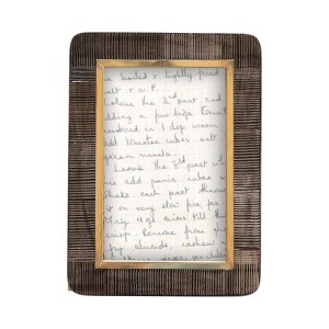 Storied Home Hand-Carved Horn Photo Frame with Brass Border, Black & Natural (Holds 4" x 6" Photo) - 1 of 4