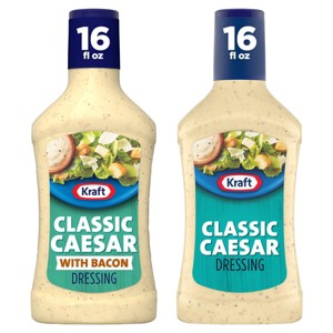 Kraft Salad Dressing 16 fl oz Classic Caesar + 16 fl oz Caesar with Bacon - 1 of 4